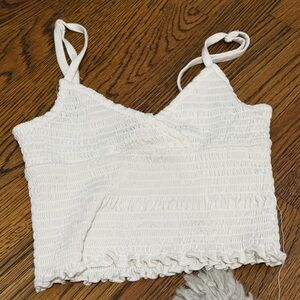 Rue21 White Smocked V-Neck Crop Cami
